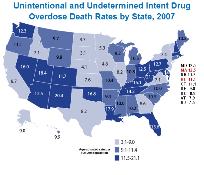 Unintentional Drug Deaths by State 2007